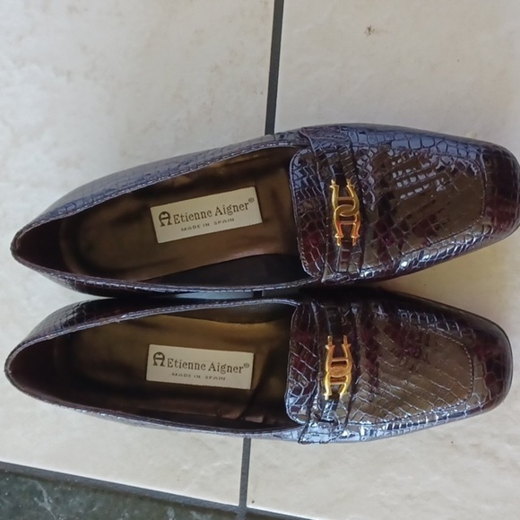 Woman Etienne Aigner Valentine Brown Animal Print Loafers 8 M Golden Hoarsebit - Picture 1 of 9